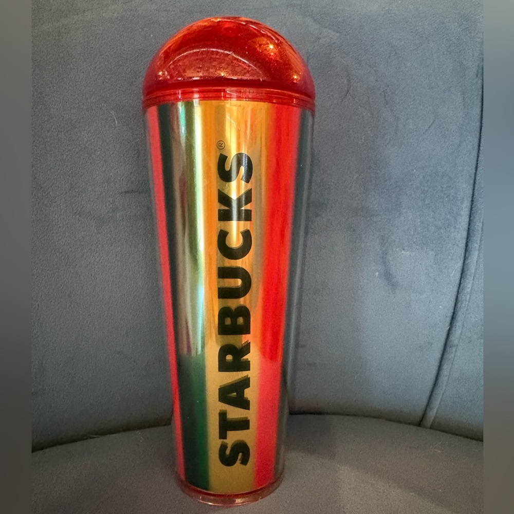 Starbucks Red and Green Tumbler with sparkly dome top